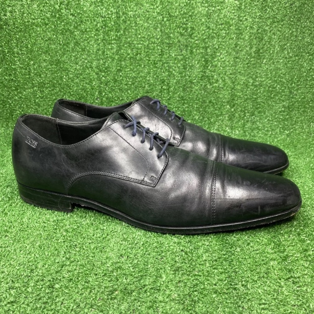 Boss Hugo Boss Dress Shoes Casual Oxford Black Leather Cap Toe‎ Lace Up Mens 13